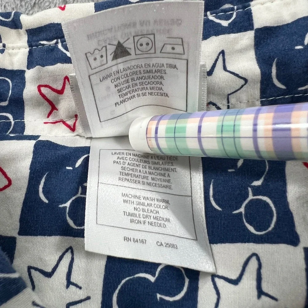 Disney Store Mickey Mouse Button Up Shirt‎ Mens Large Blue White Checkered Stars